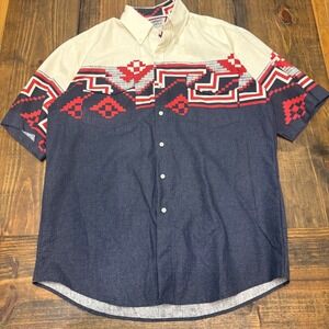 Cowboys Turtle Association Mens Aztec Western Shirt Geometric Print‎ Large